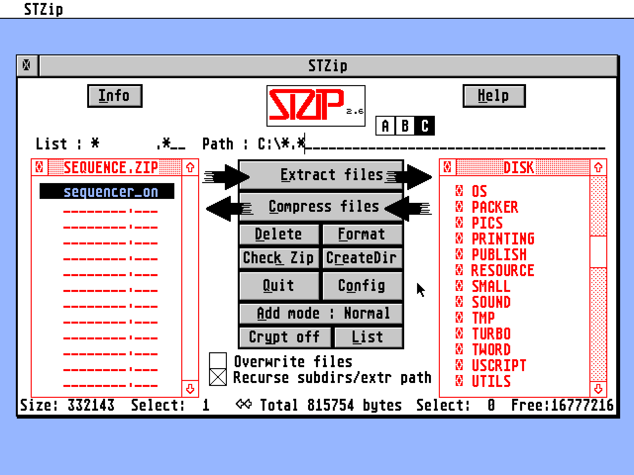STZIP atari screenshot